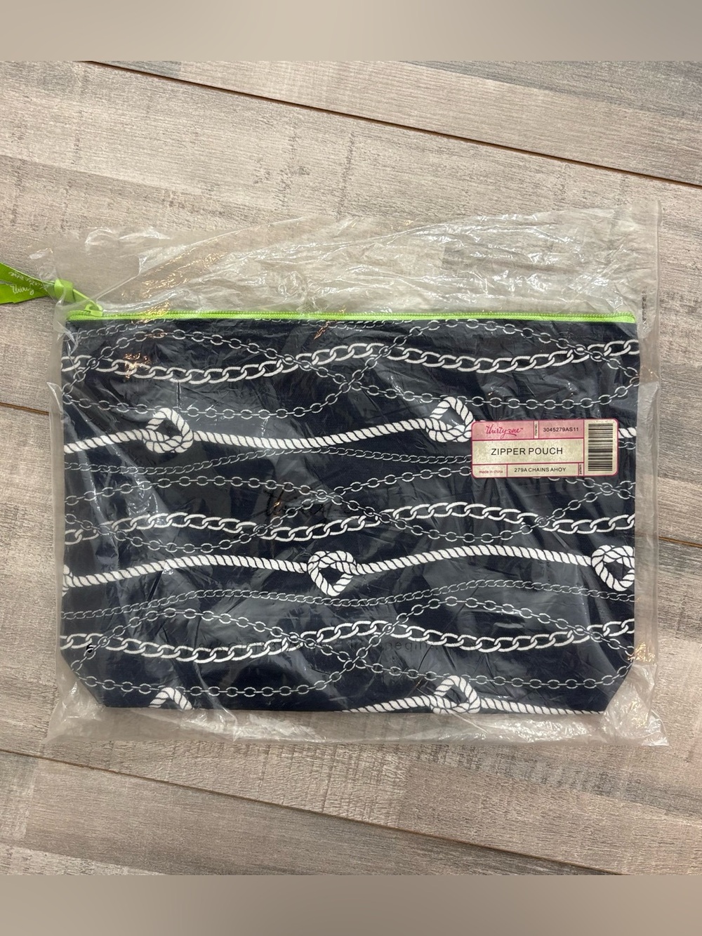Thirty-One Blue Zipper Pouch Navy Blue Chains Ahoy Sea Pattern Small New Bag